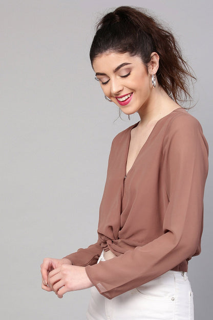 Women's Rosewood Front Twist Crop Top