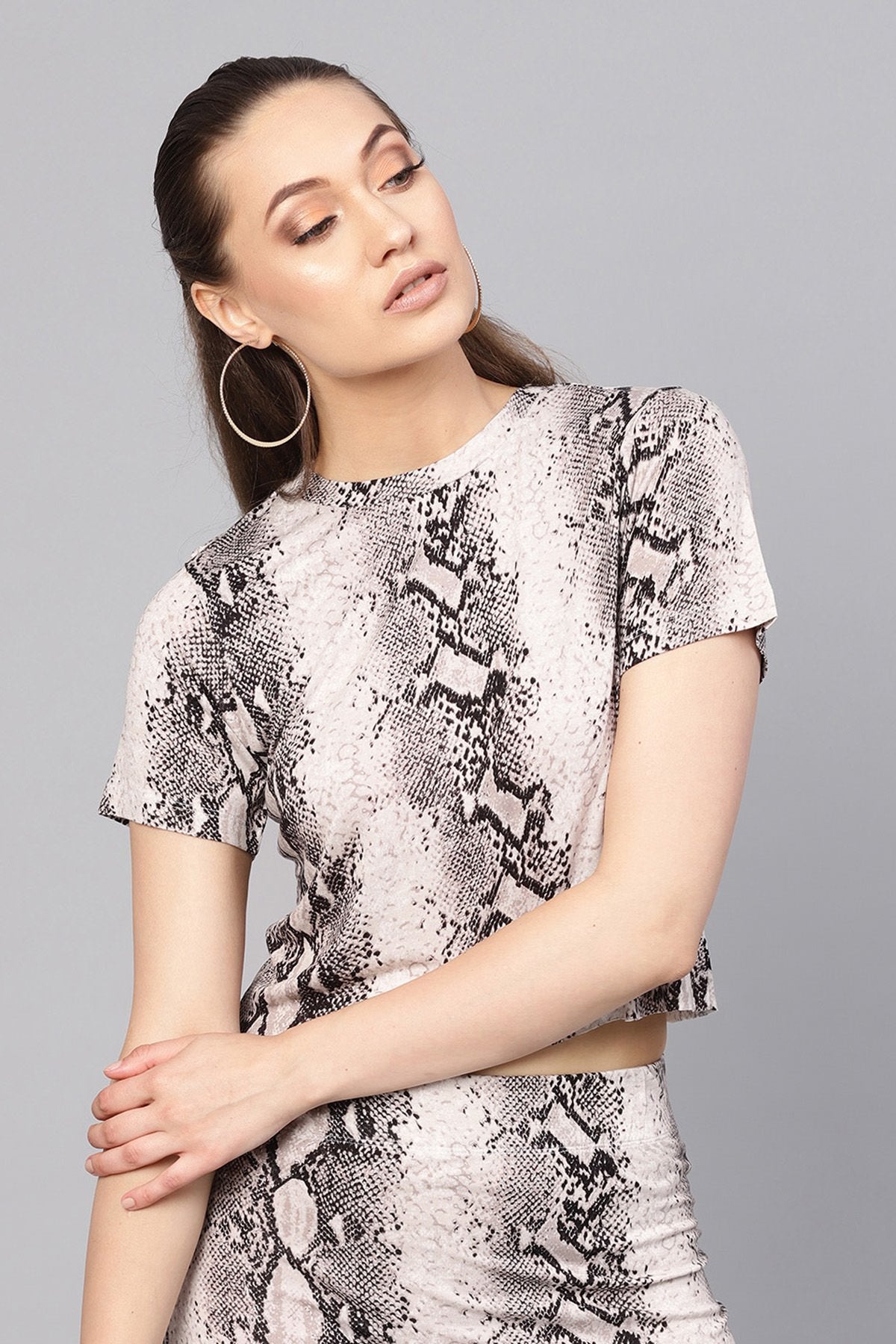 Women's Off White Python Crop T-Shirt