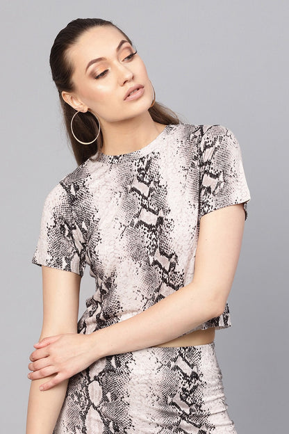Women's Off White Python Crop T-Shirt