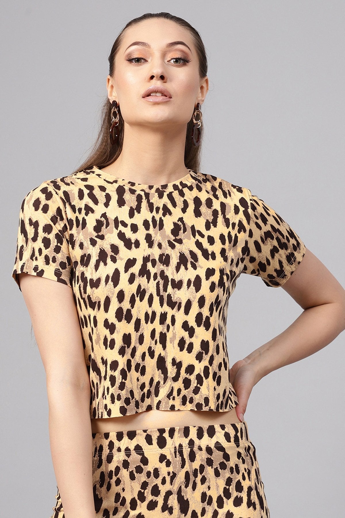 Women's Beige Cheetah Crop T-Shirt