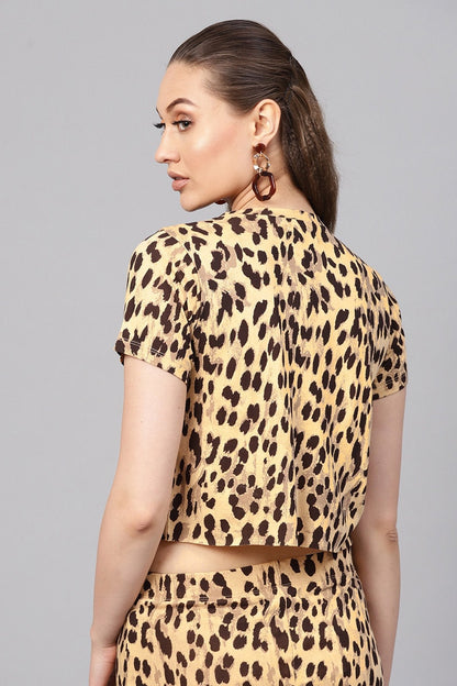 Women's Beige Cheetah Crop T-Shirt