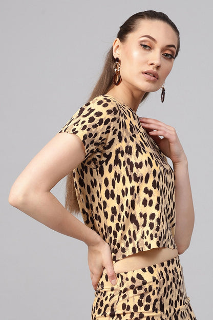 Women's Beige Cheetah Crop T-Shirt