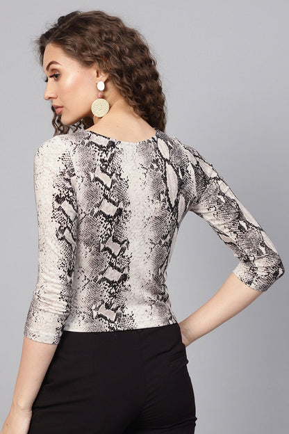 Women's Off White Python Long Sleeve Crop Top