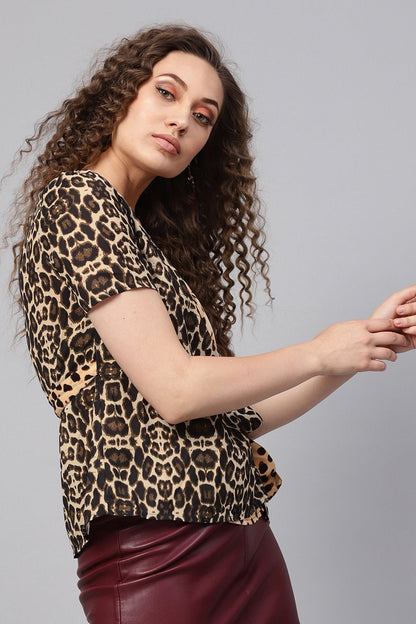 Women's Black Cheetah Wrap Top