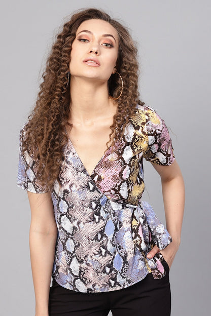 Women's Blue Python Wrap Top
