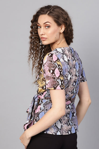 Women's Blue Python Wrap Top
