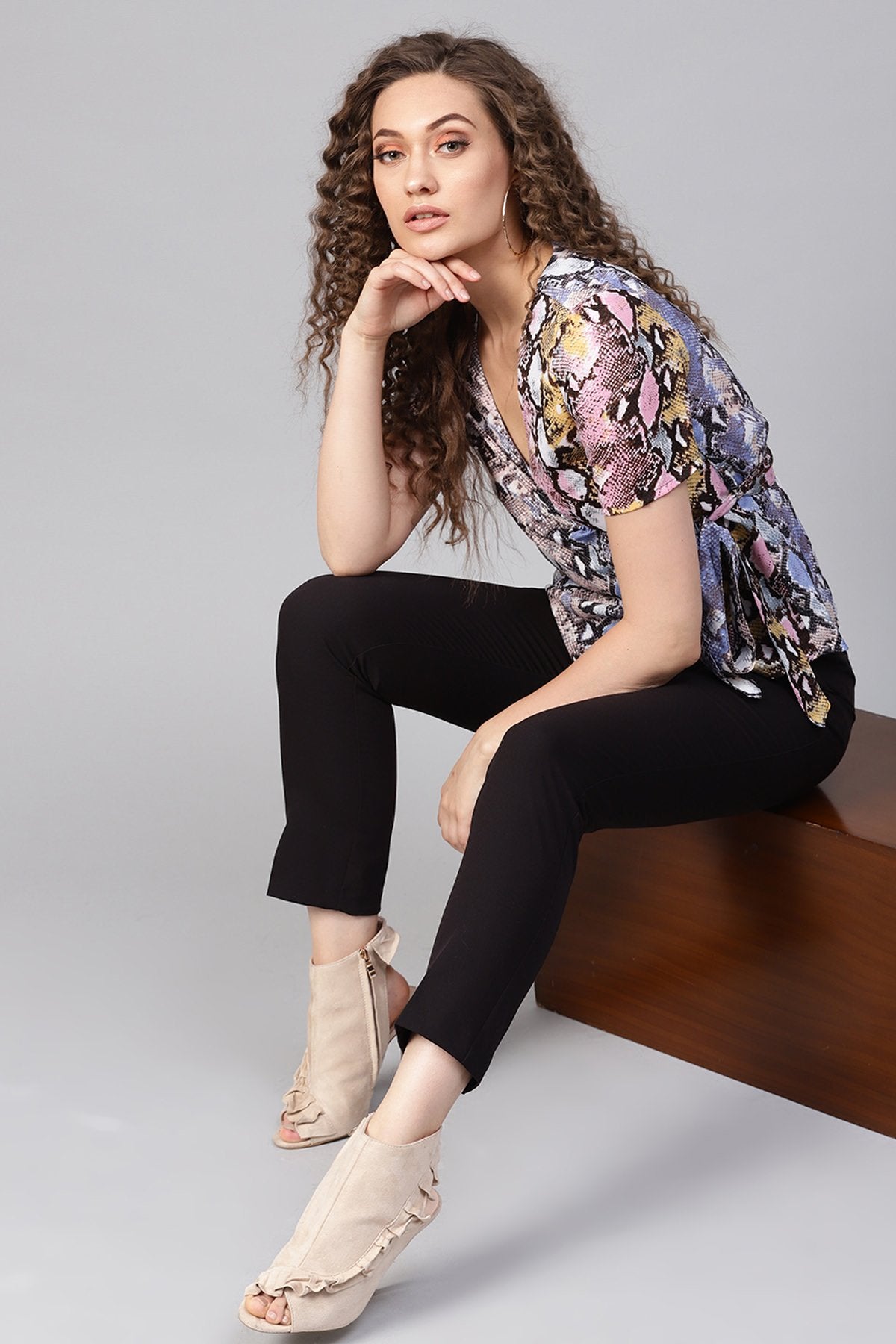 Women's Blue Python Wrap Top