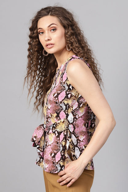 Women's Pink Python Front Tie Sleeveless Top