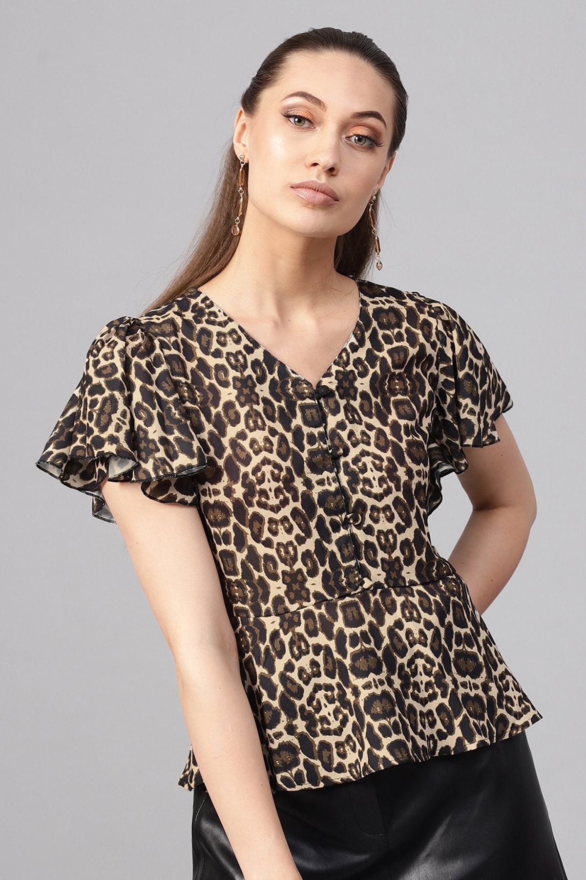 Women's Black Cheetah Peplum Top