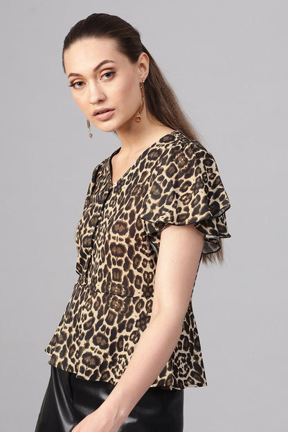 Women's Black Cheetah Peplum Top