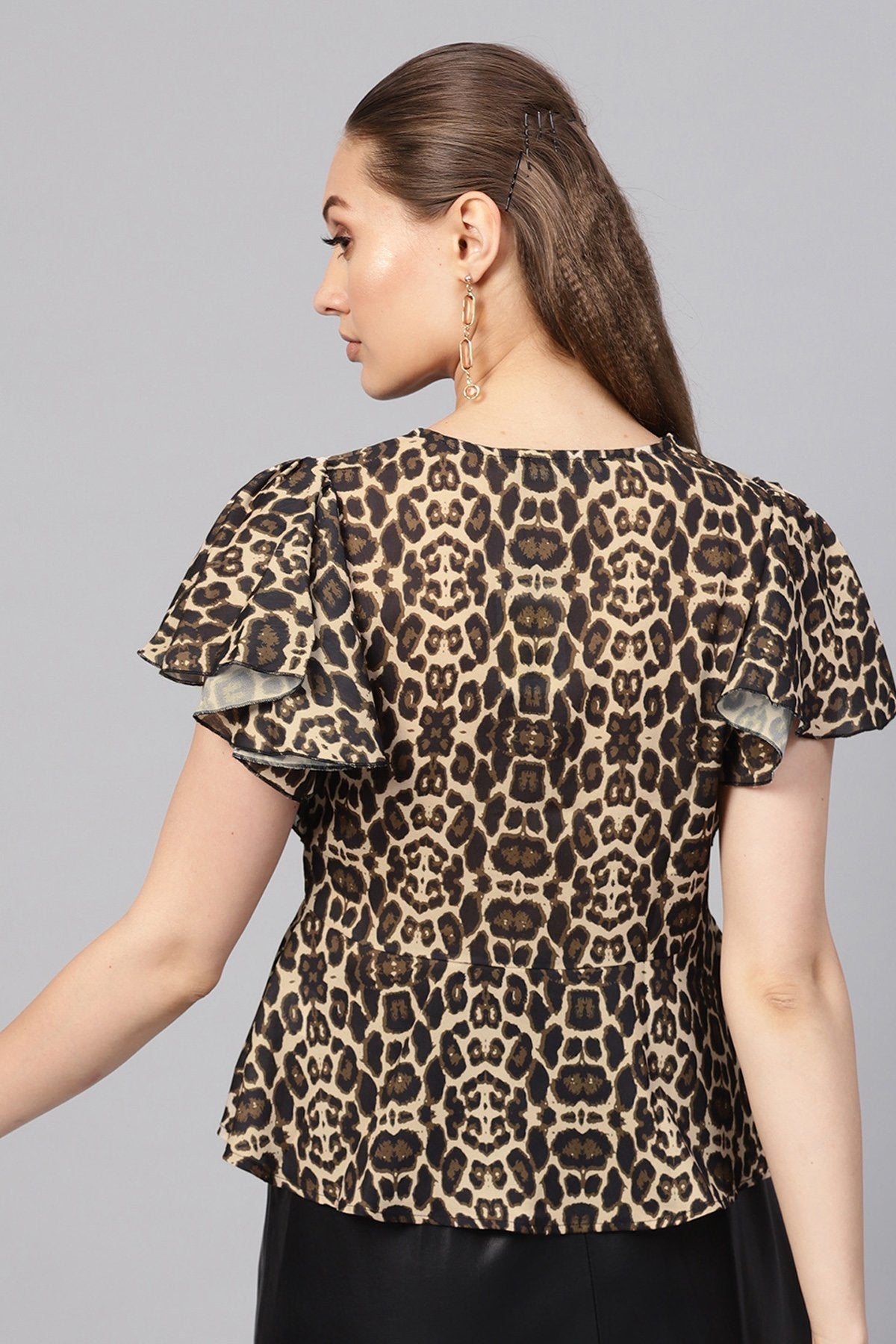 Women's Black Cheetah Peplum Top