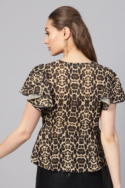 Women's Black Cheetah Peplum Top