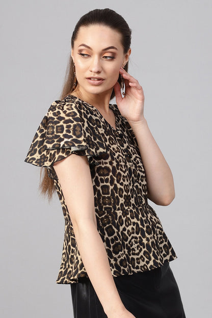 Women's Black Cheetah Peplum Top