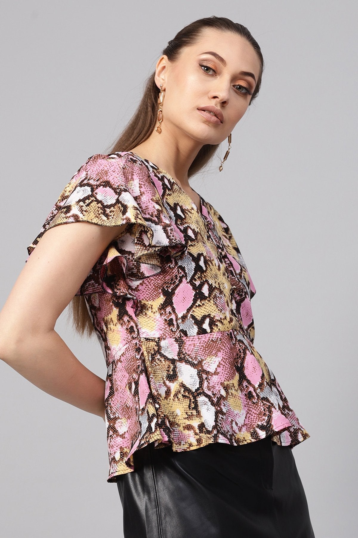 Women's Pink Python Peplum Top