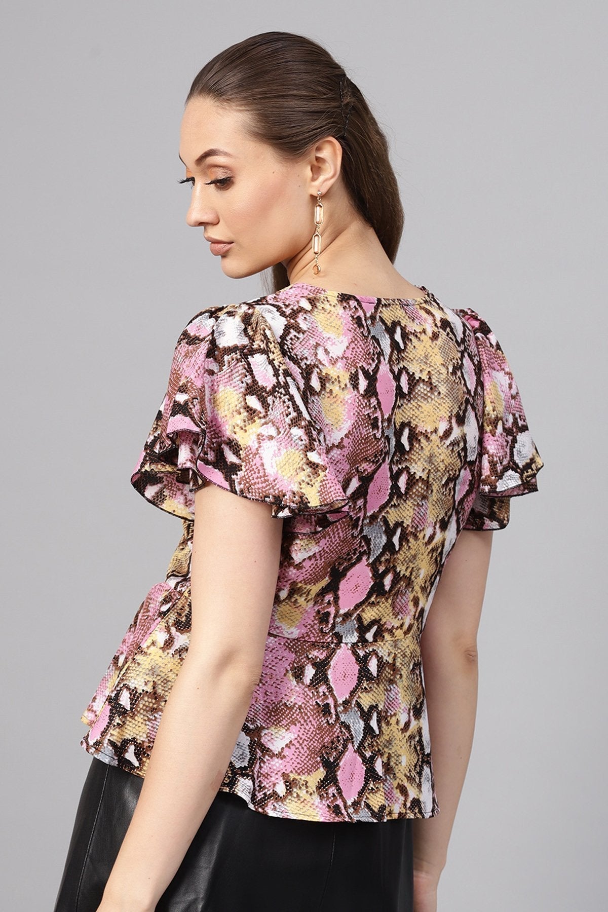Women's Pink Python Peplum Top