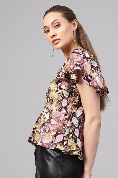 Women's Pink Python Peplum Top