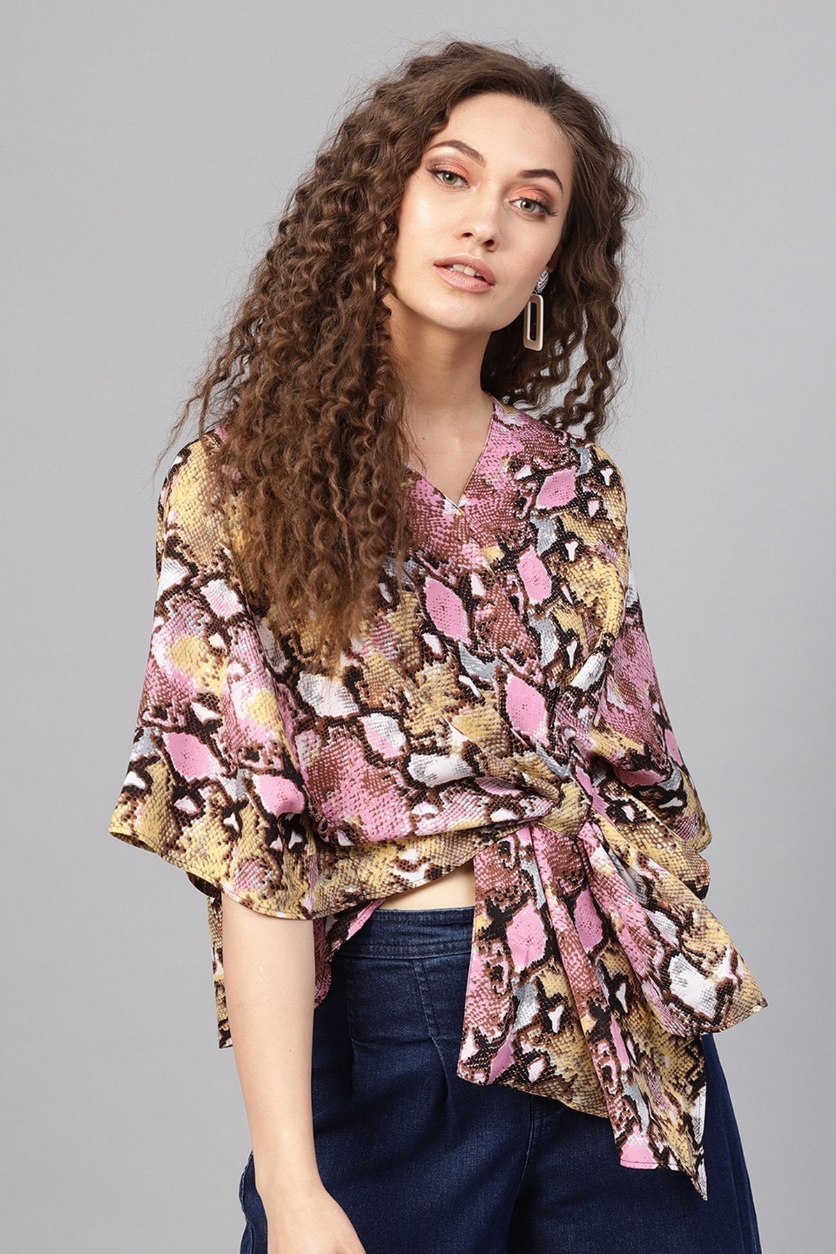 Women's Pink Python Boxy Wrap Top