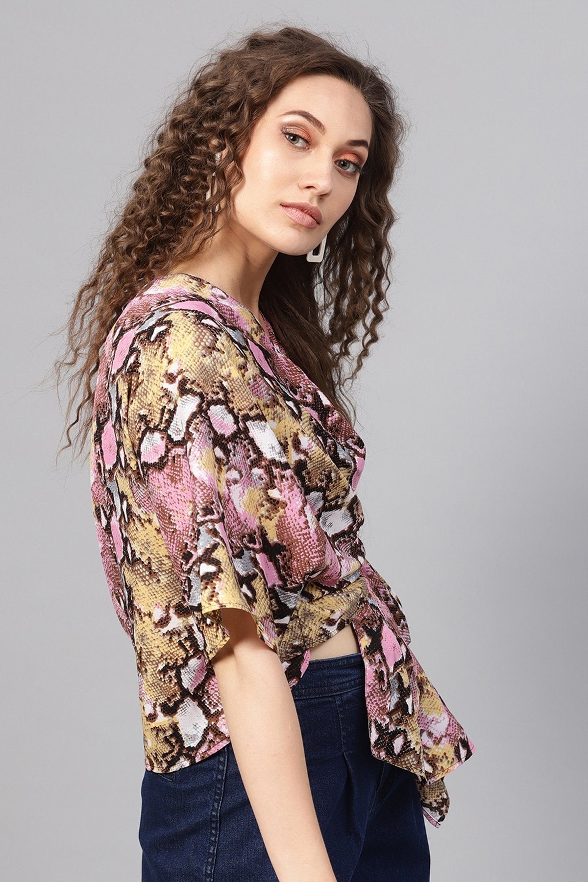 Women's Pink Python Boxy Wrap Top