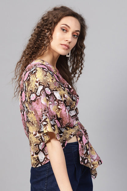 Women's Pink Python Boxy Wrap Top