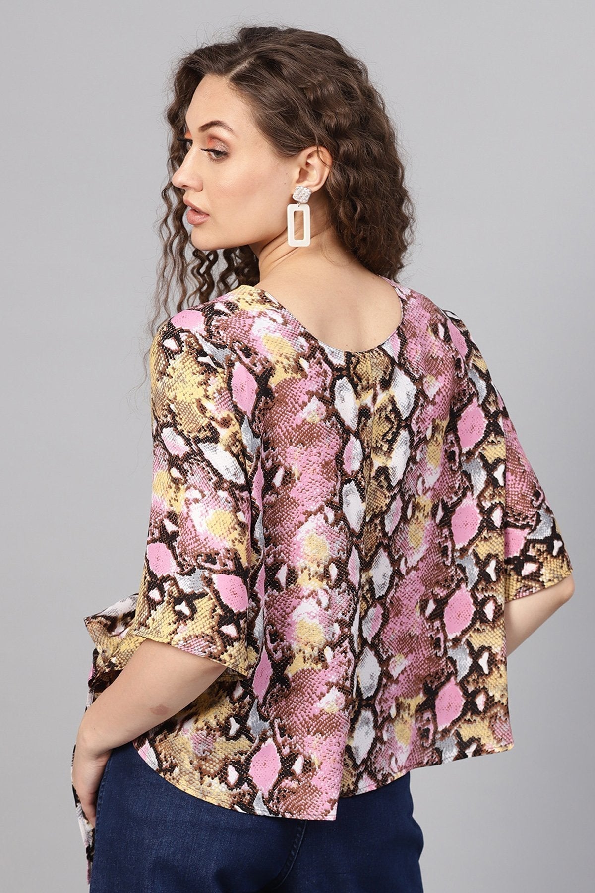 Women's Pink Python Boxy Wrap Top
