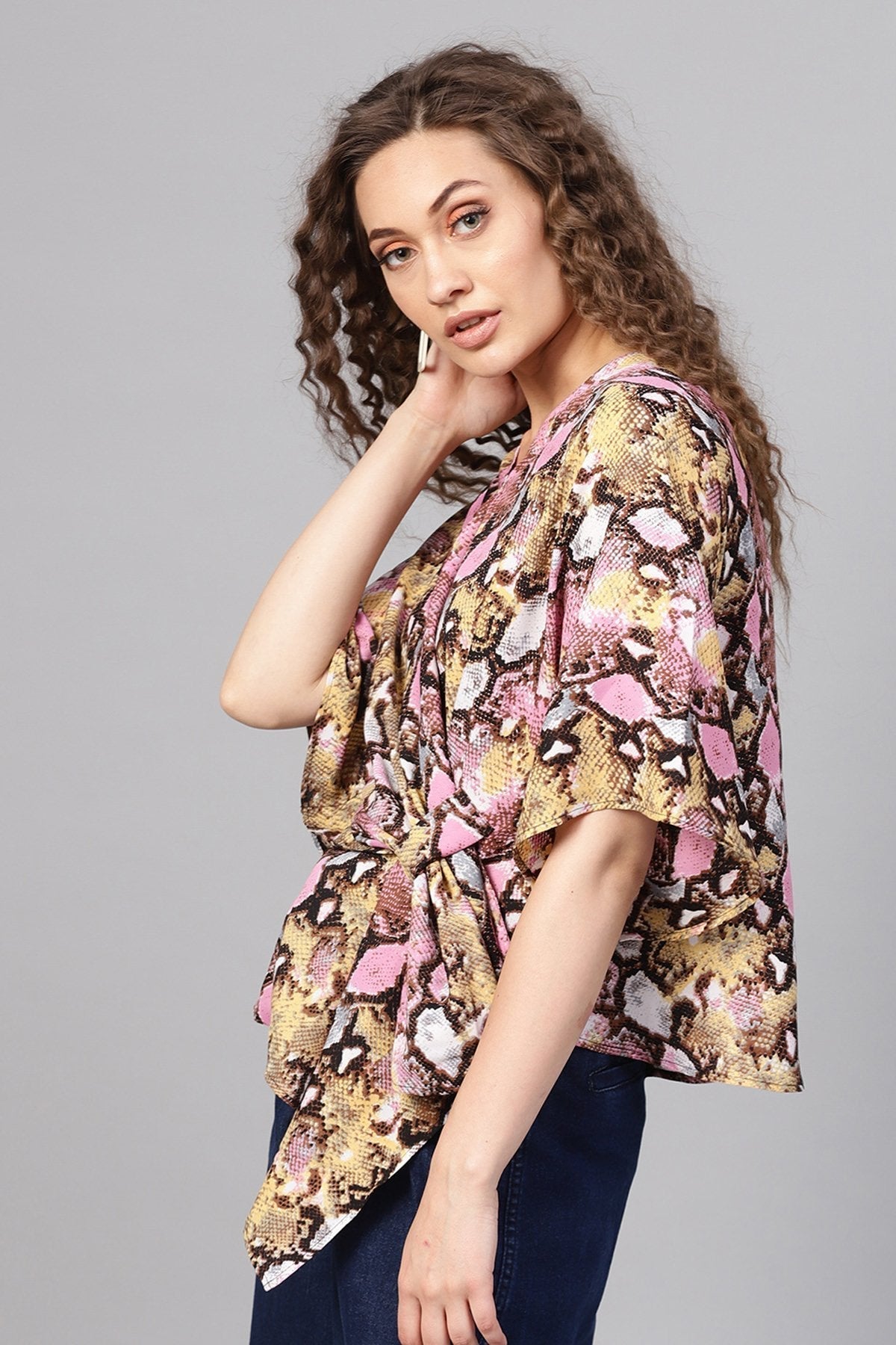 Women's Pink Python Boxy Wrap Top