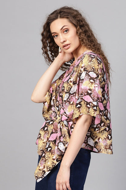 Women's Pink Python Boxy Wrap Top