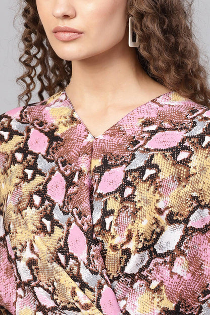 Women's Pink Python Boxy Wrap Top