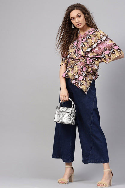 Women's Pink Python Boxy Wrap Top