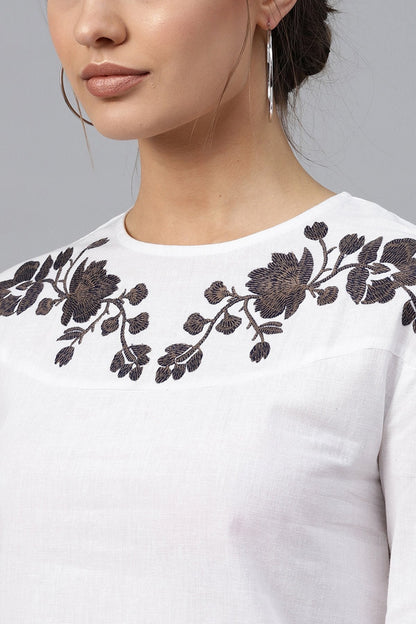 Women's White Neck Embroidered Top