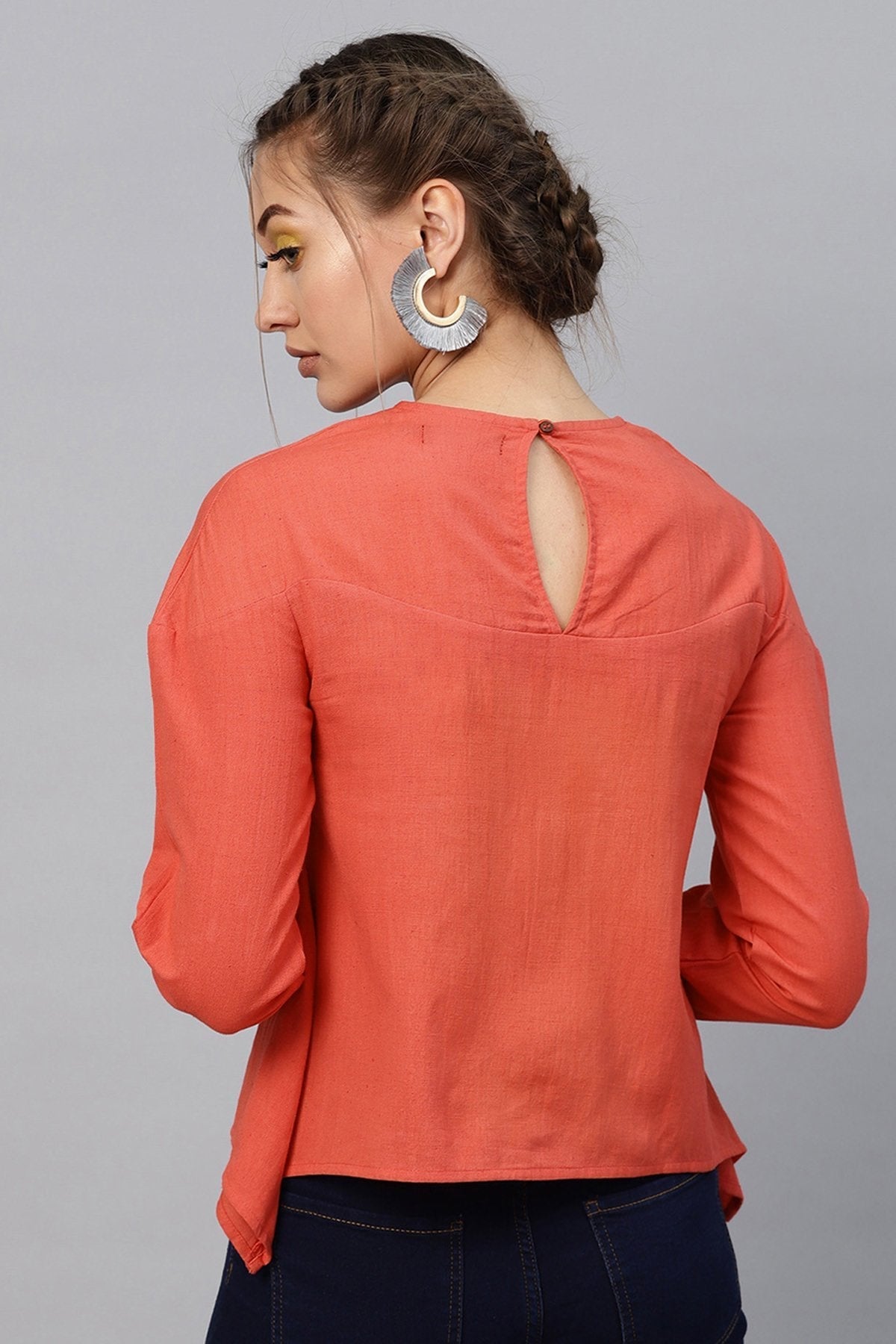 Women's Coral Neck Embroidered Top