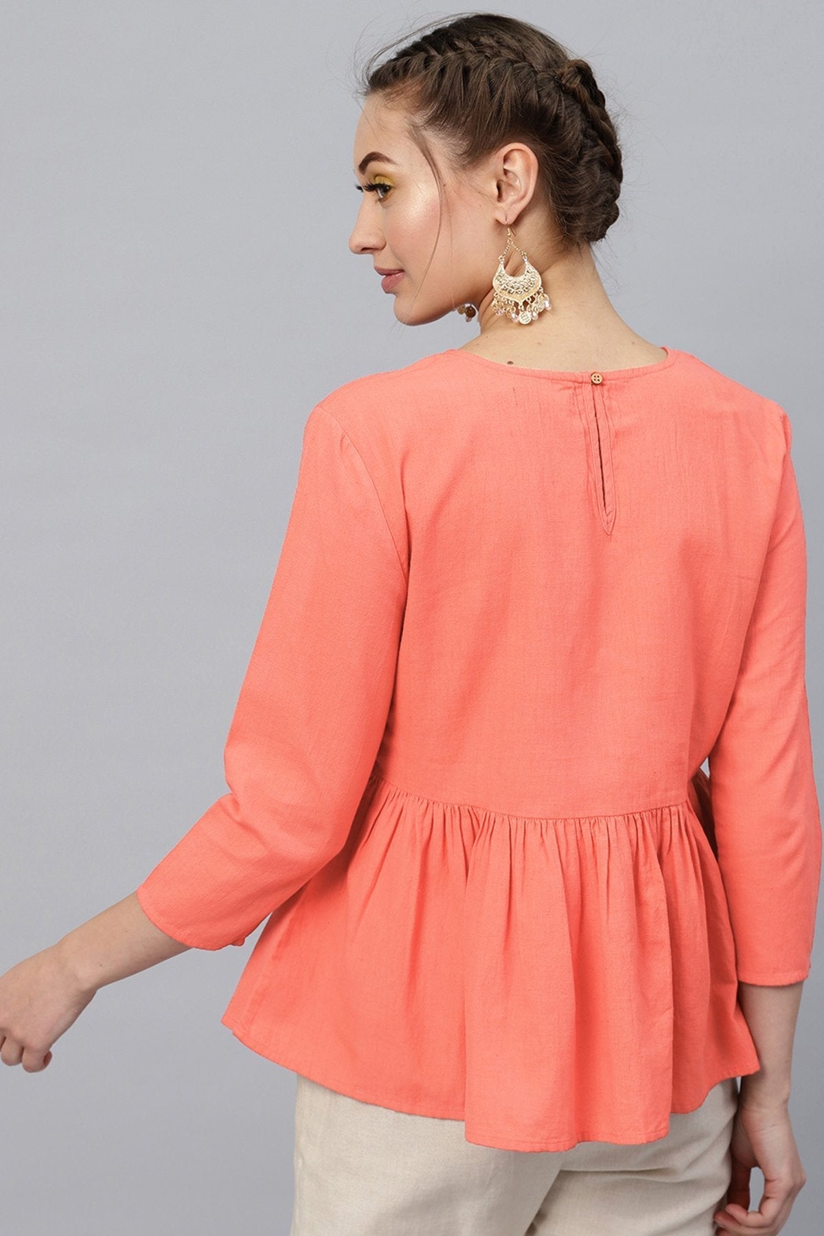 Women's Coral Frill Hem Embroidered Top