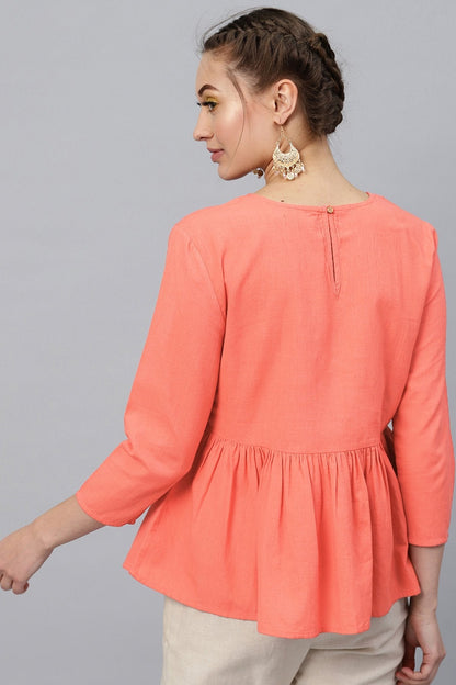 Women's Coral Frill Hem Embroidered Top