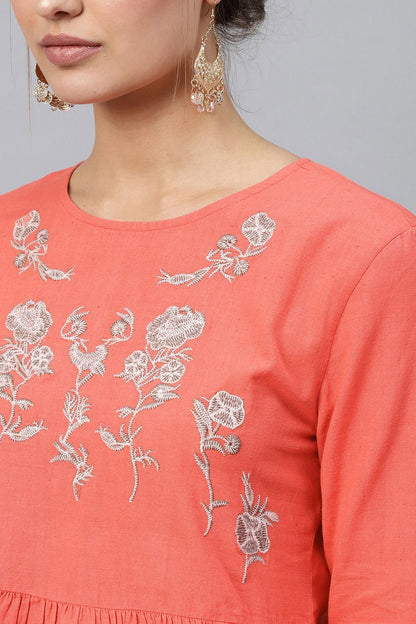 Women's Coral Frill Hem Embroidered Top