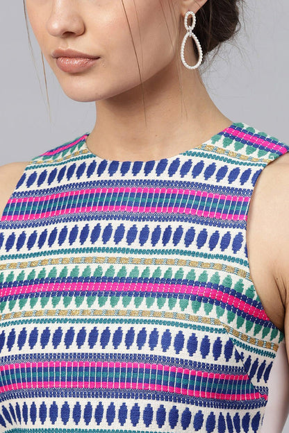 Women's White Sleeveless Jacquard Crop Top