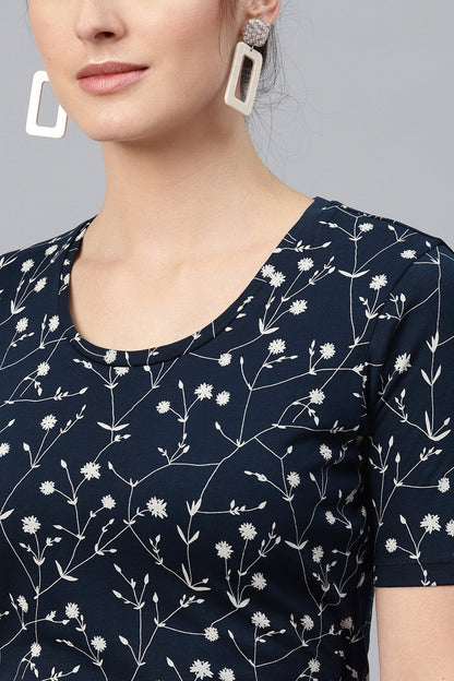 Women's Navy Floral Back Knot Crop Top