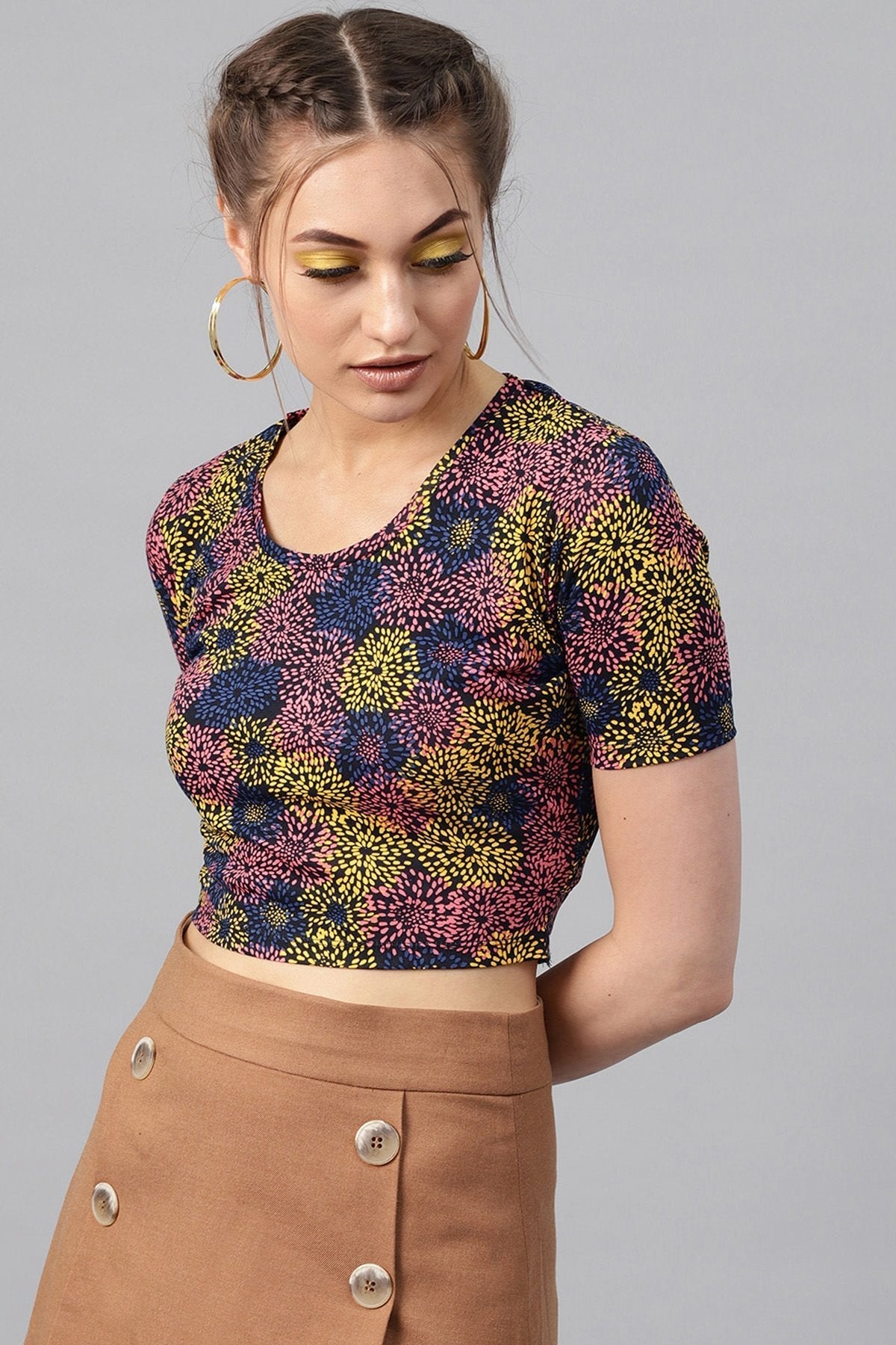 Women's Multi Floral Back Knot Crop Top