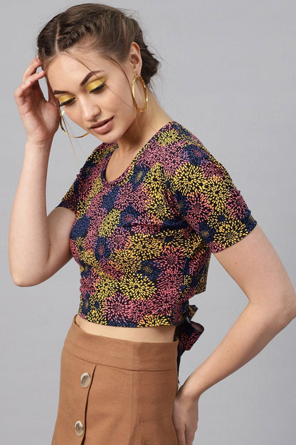 Women's Multi Floral Back Knot Crop Top