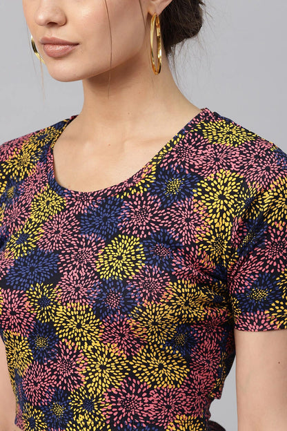 Women's Multi Floral Back Knot Crop Top
