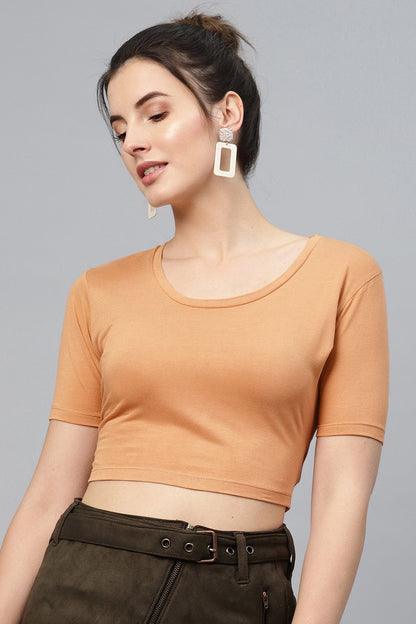 Women's Brown Back Knot Crop Top