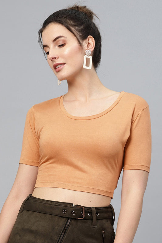 Women's Brown Back Knot Crop Top