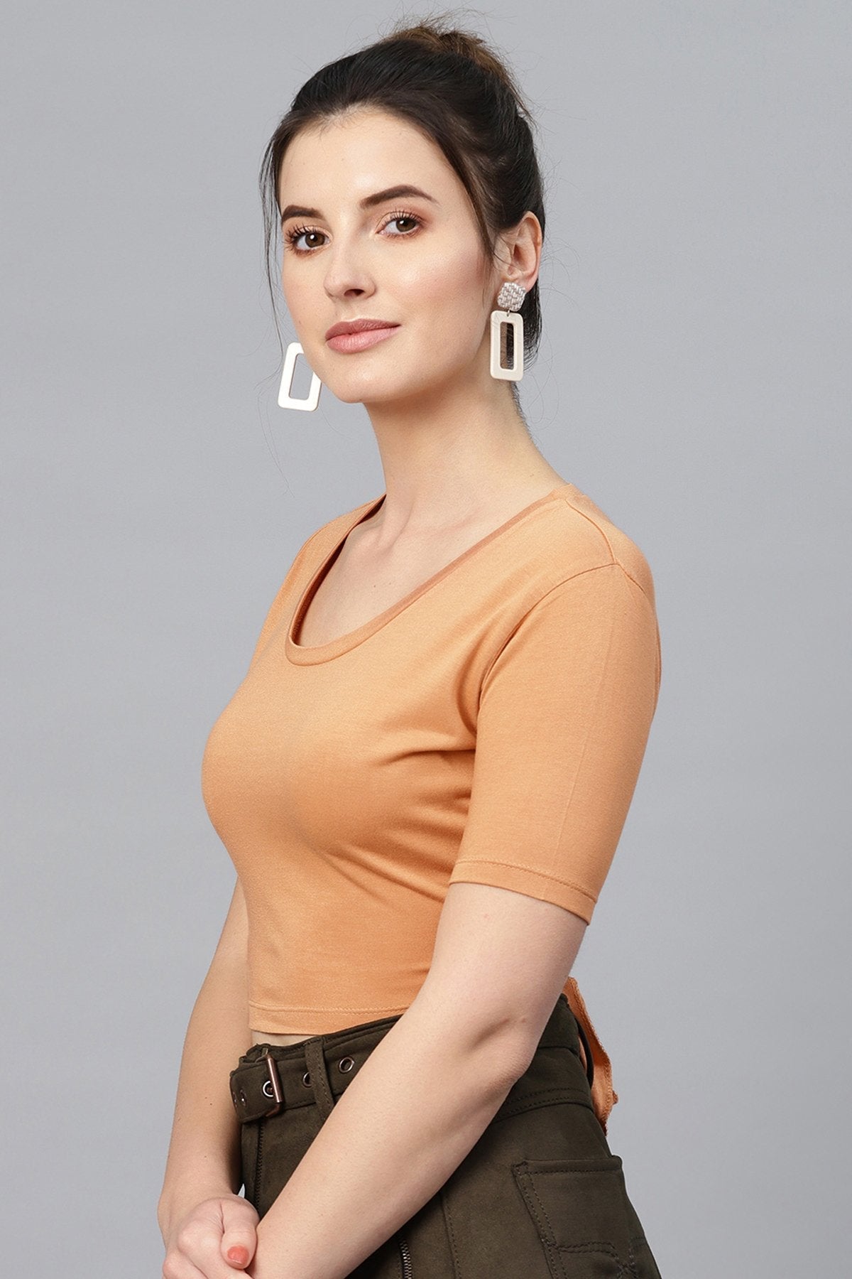 Women's Brown Back Knot Crop Top