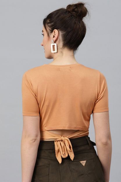 Women's Brown Back Knot Crop Top
