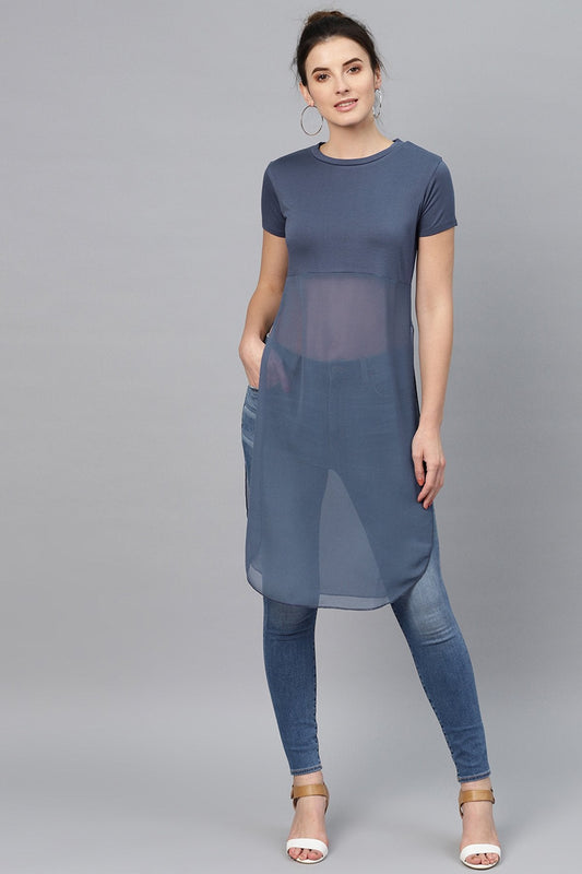 Women's Indigo Side Slit Longline Top