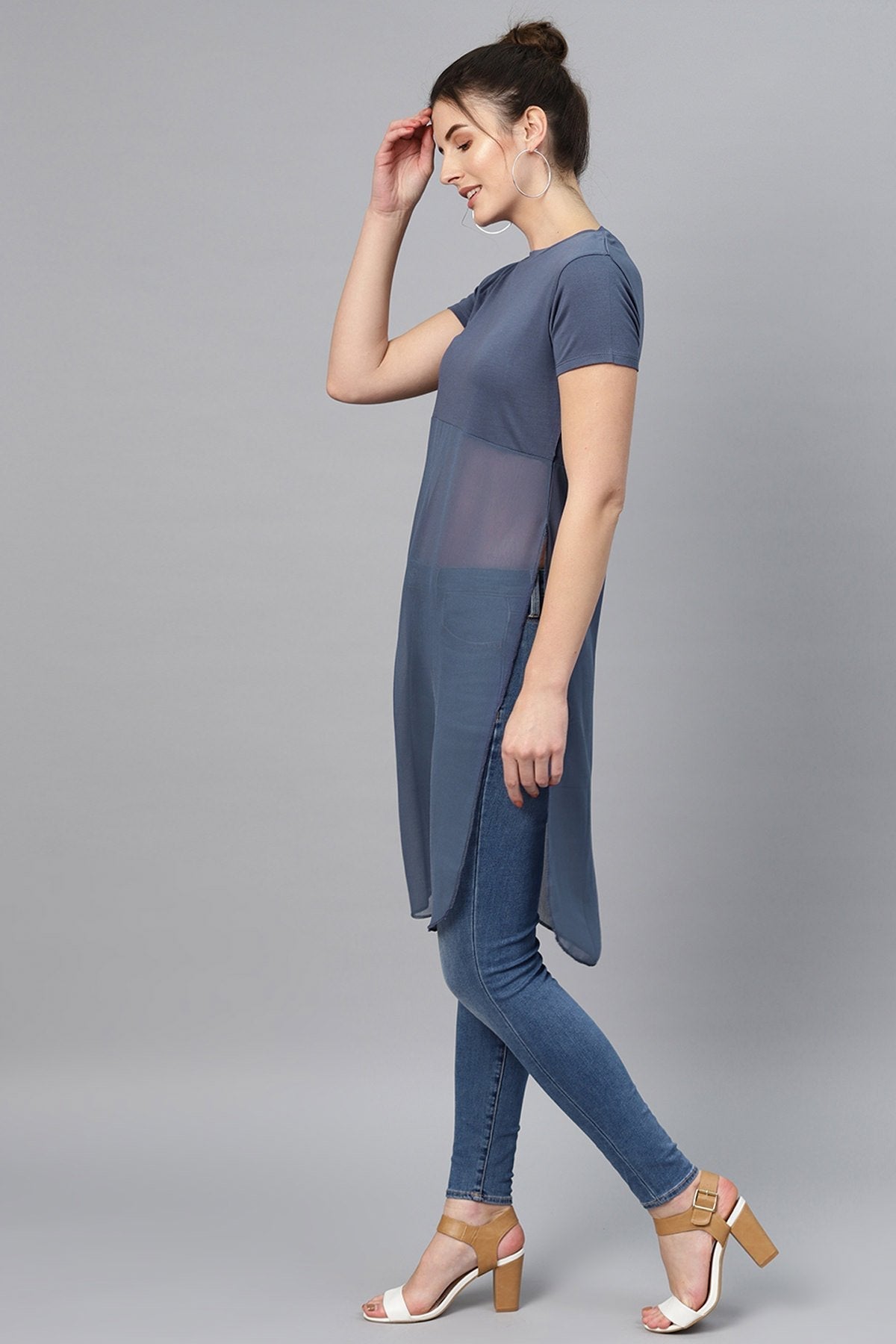 Women's Indigo Side Slit Longline Top