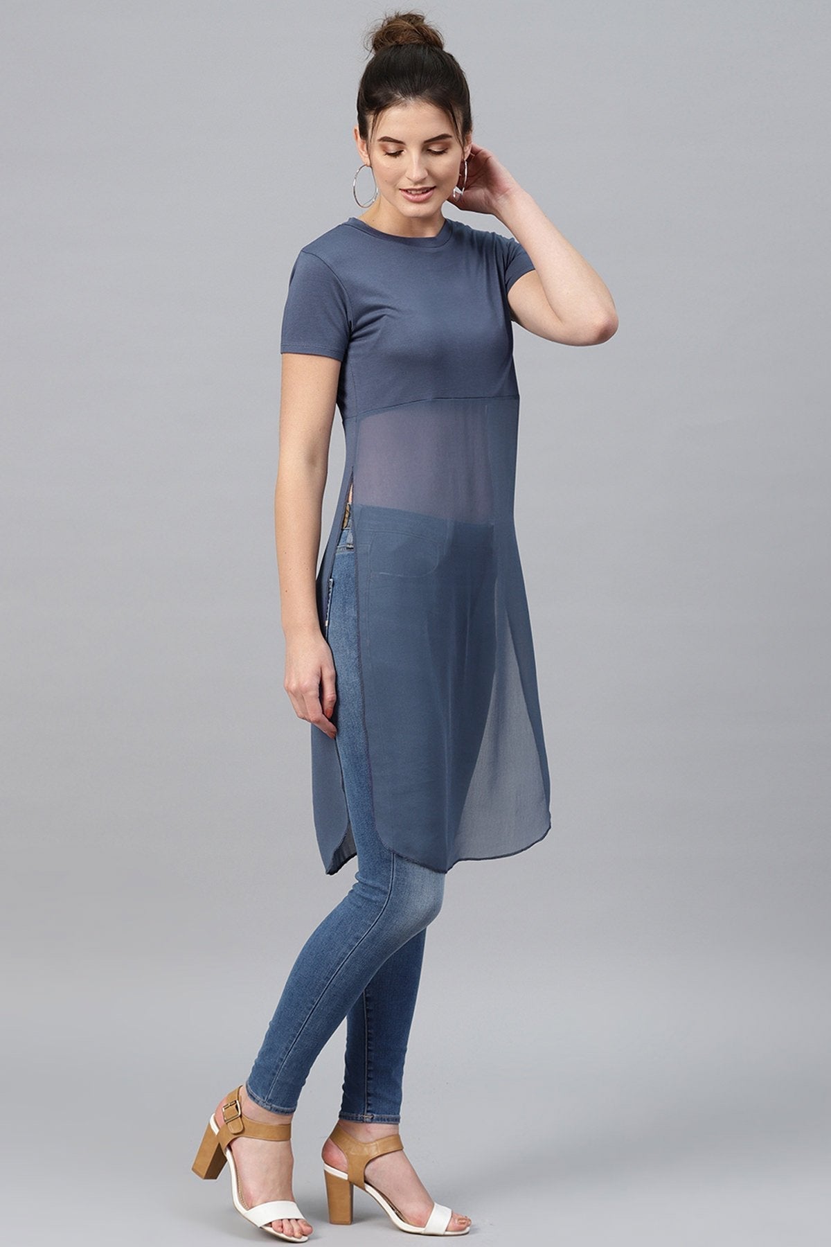 Women's Indigo Side Slit Longline Top