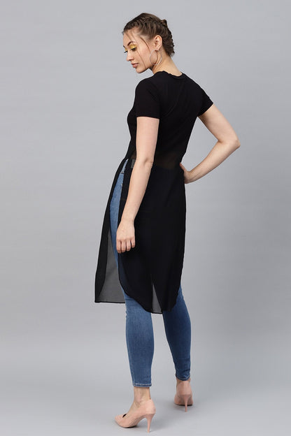 Women's Black Side Slit Longline Top