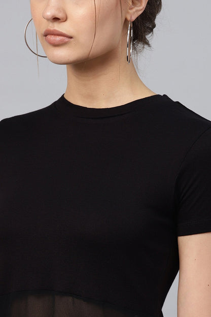 Women's Black Side Slit Longline Top