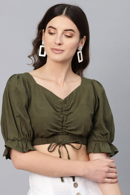 Women's Olive Rouched Crop Top