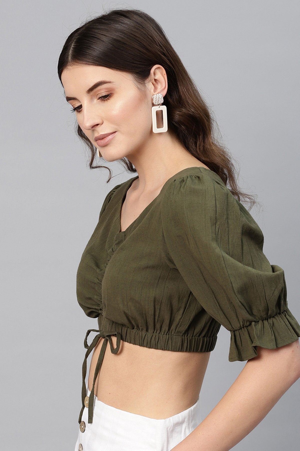 Women's Olive Rouched Crop Top