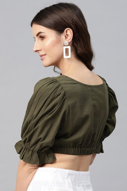 Women's Olive Rouched Crop Top